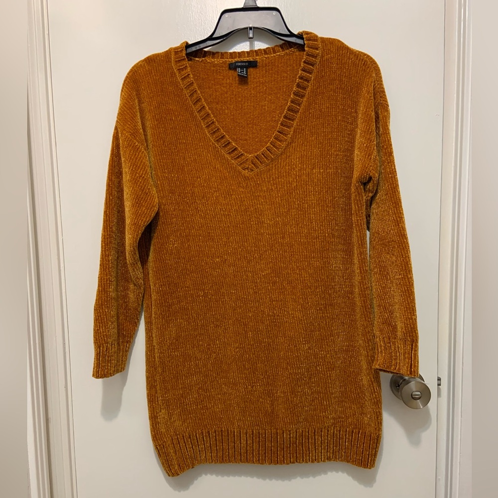 Forever 21 V-Neck Sweater Mini Dress for Women, Burnt Orange